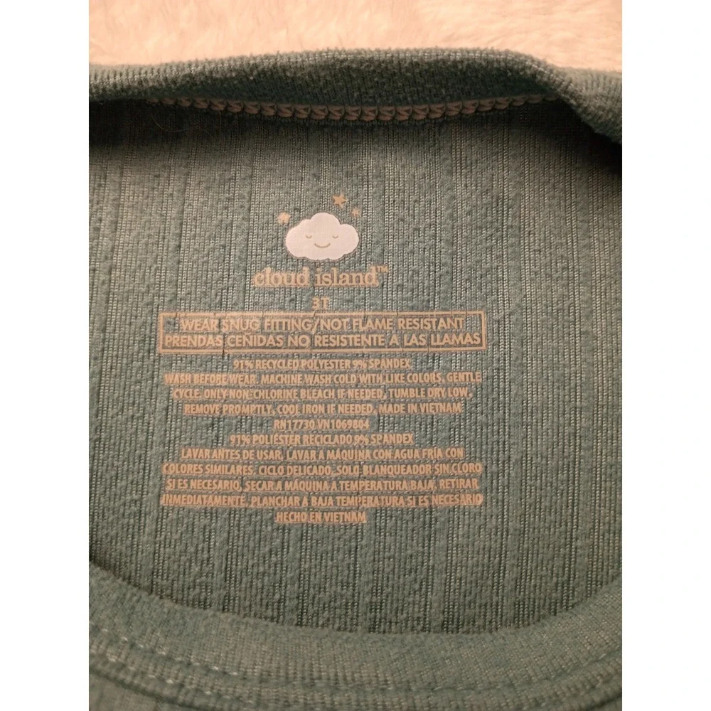 Cloud Island Toddler 3T Ribbed Pajama Set 2-Pack Green Teal Henley Long Sleeve